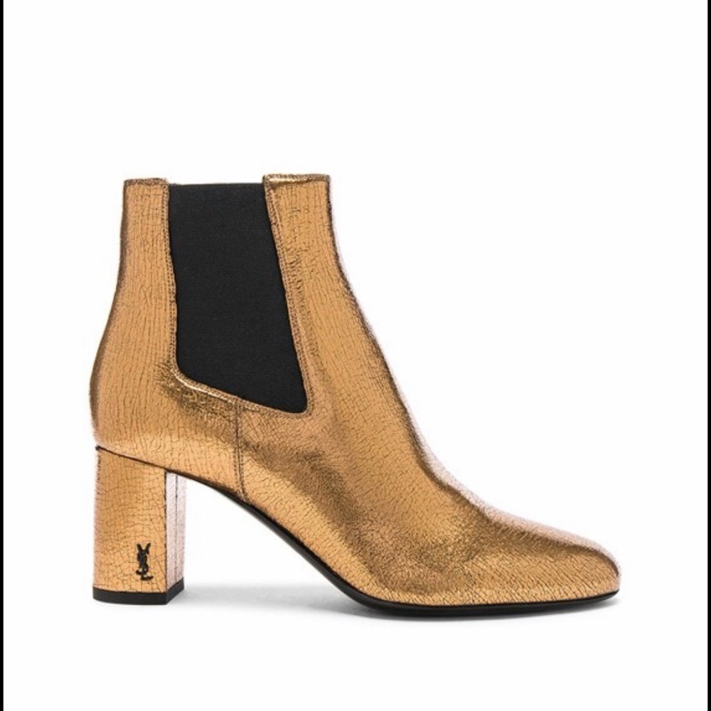 Authentic Saint Laurent Cracked Metallic Gold LouLou Boots Size 38